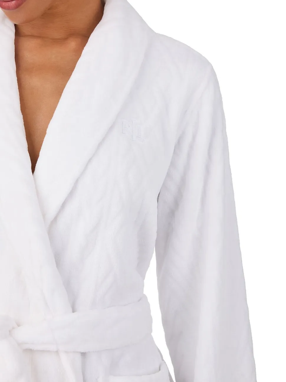 Lauren Ralph Lauren White Chenille So Soft L/S Shawl Collar Short Robe