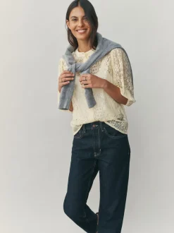 Lemon Yellow Lace Half Sleeve Blouse
