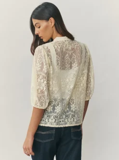 Lemon Yellow Lace Half Sleeve Blouse