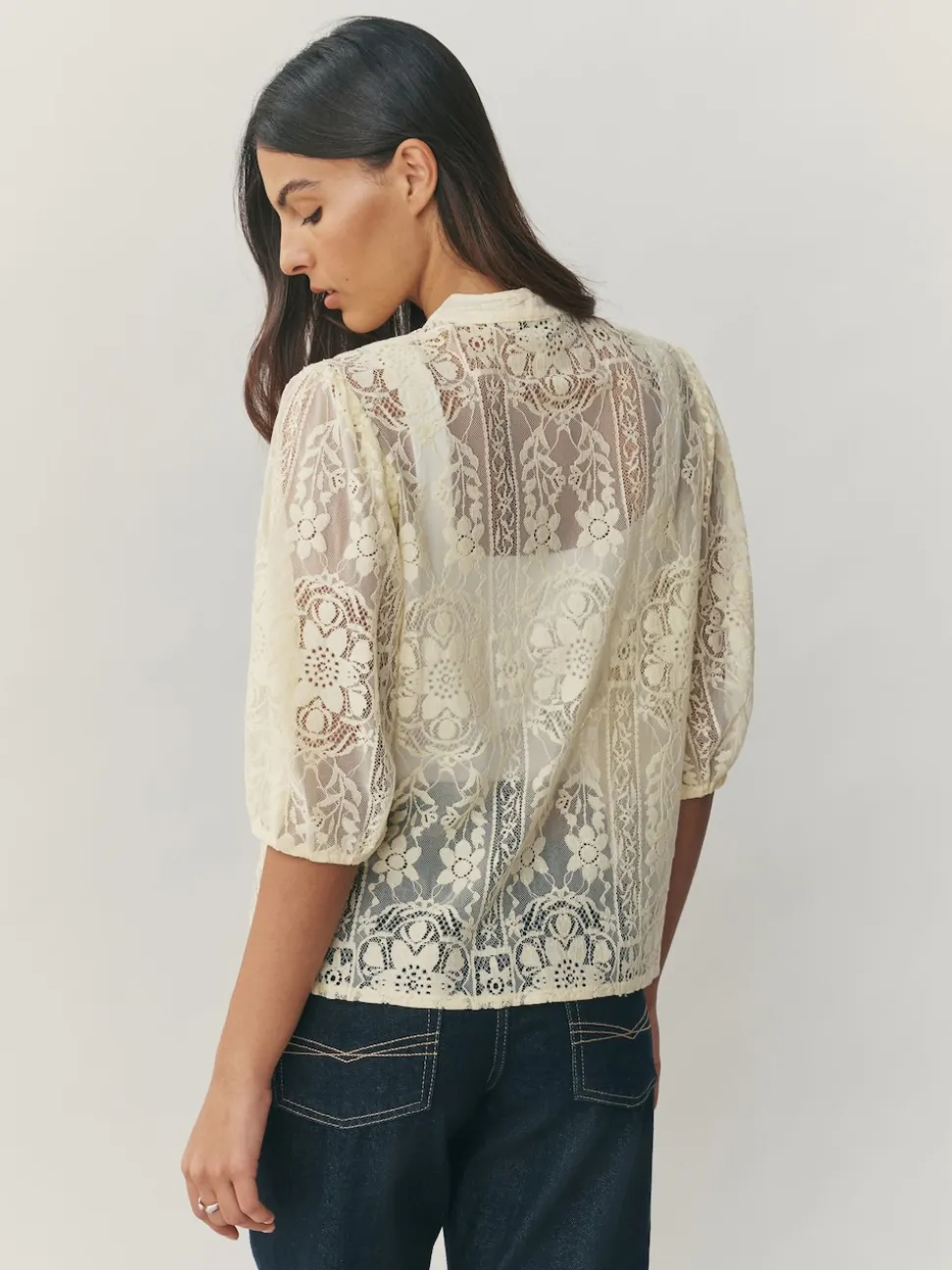Lemon Yellow Lace Half Sleeve Blouse