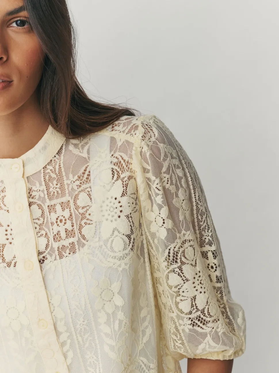 Lemon Yellow Lace Half Sleeve Blouse