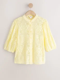 Lemon Yellow Lace Half Sleeve Blouse
