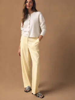 Lemon Yellow Smart Front Linen Blend Wide Leg Trousers