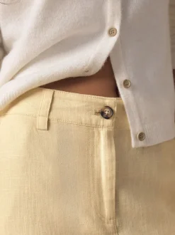 Lemon Yellow Smart Front Linen Blend Wide Leg Trousers