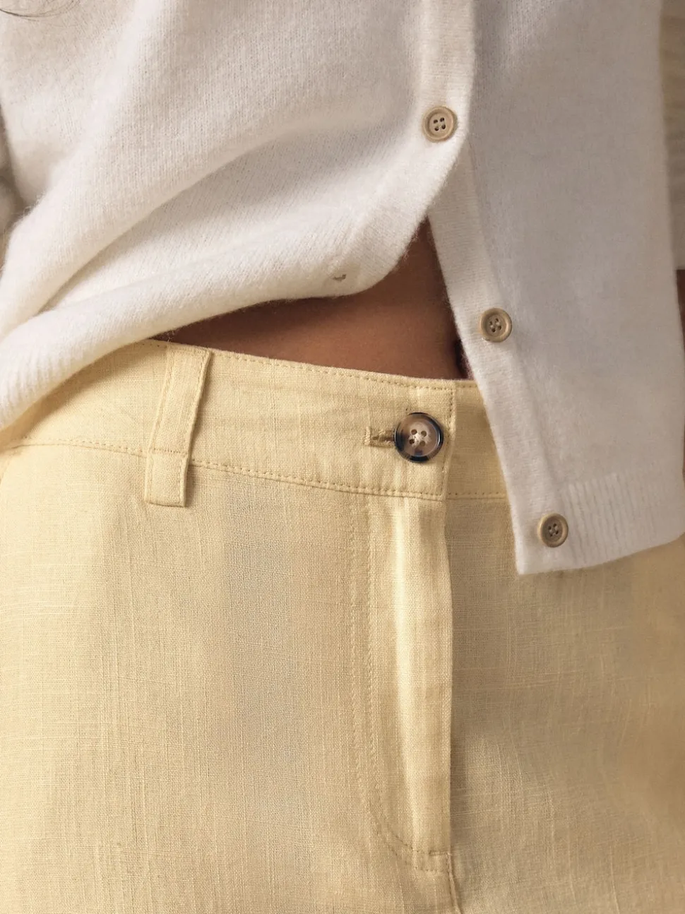 Lemon Yellow Smart Front Linen Blend Wide Leg Trousers