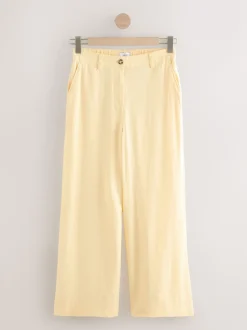 Lemon Yellow Smart Front Linen Blend Wide Leg Trousers
