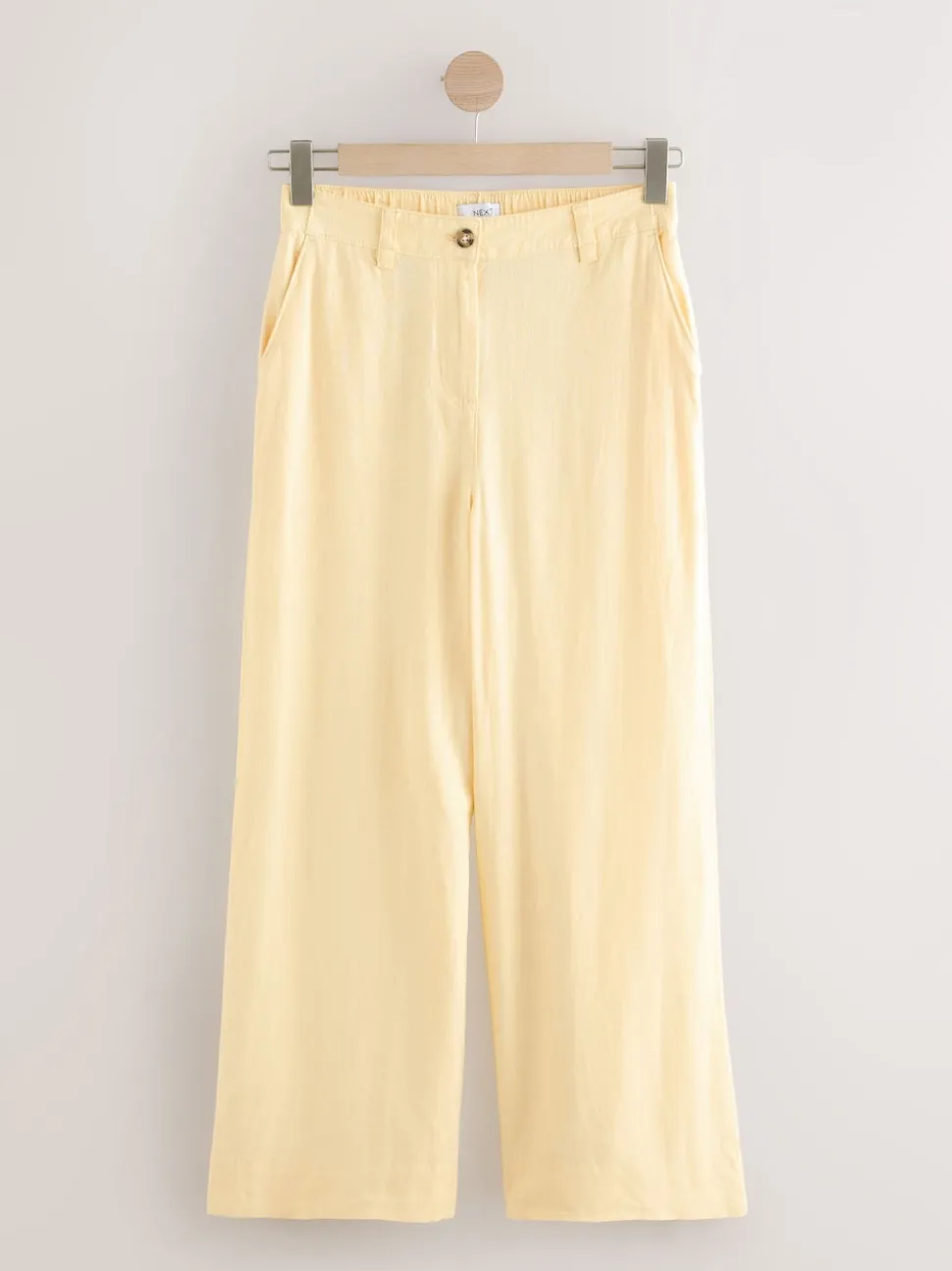 Lemon Yellow Smart Front Linen Blend Wide Leg Trousers