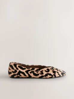 Leopard Extra Wide Fit Leather Round Toe Ballerinas
