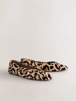Leopard Extra Wide Fit Leather Round Toe Ballerinas