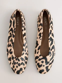 Leopard Extra Wide Fit Leather Round Toe Ballerinas