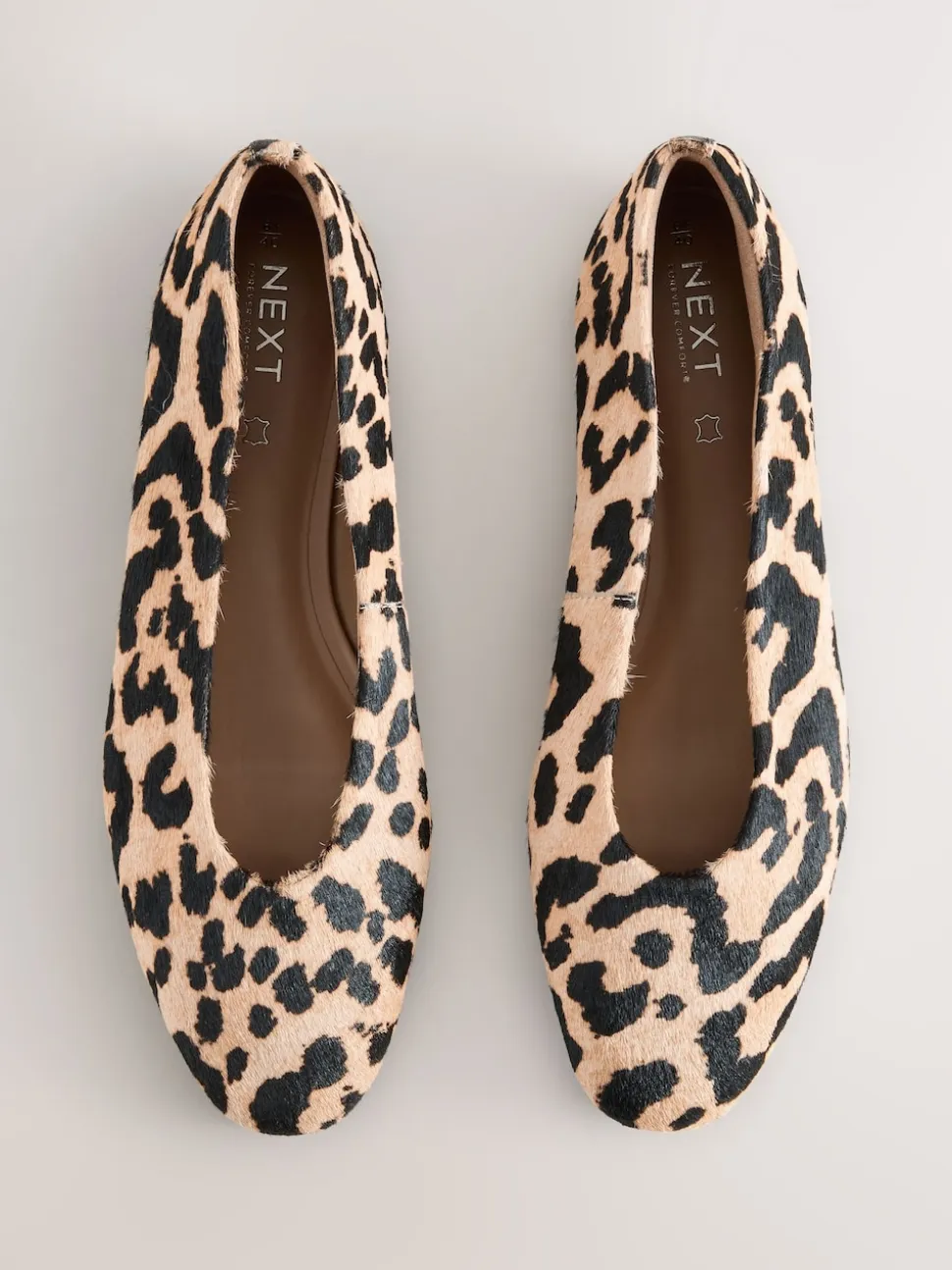 Leopard Extra Wide Fit Leather Round Toe Ballerinas