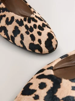 Leopard Extra Wide Fit Leather Round Toe Ballerinas