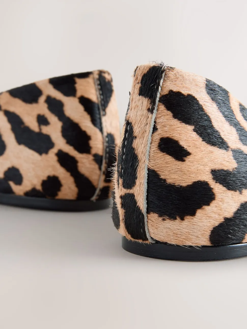 Leopard Extra Wide Fit Leather Round Toe Ballerinas