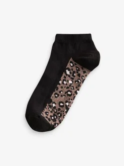Leopard Footbed Trainers Socks 5 Pack