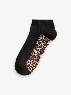 Leopard Footbed Trainers Socks 5 Pack