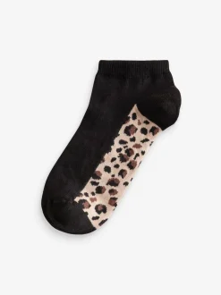 Leopard Footbed Trainers Socks 5 Pack