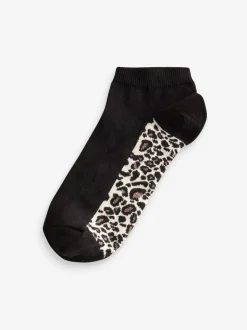 Leopard Footbed Trainers Socks 5 Pack
