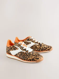 Leopard Forever Comfort Panel Detail Lace-Up Trainers