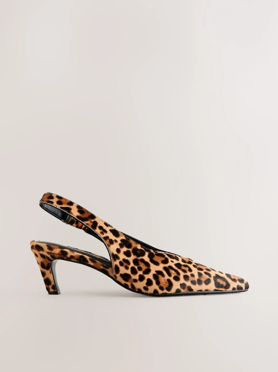 Leopard Leather Pointed Toe Slingback Heels