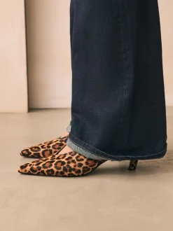 Leopard Leather Pointed Toe Slingback Heels