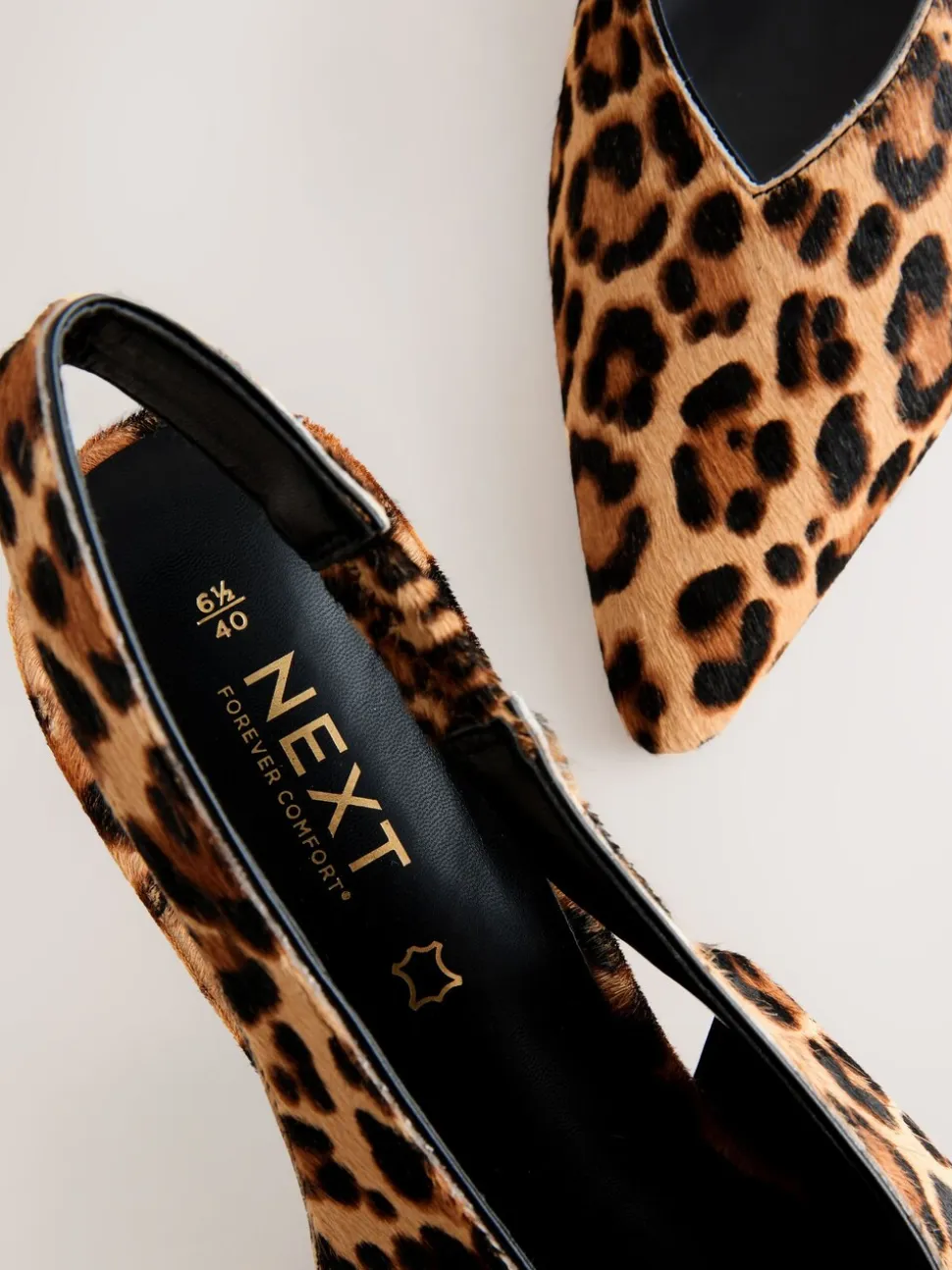 Leopard Leather Pointed Toe Slingback Heels