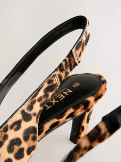 Leopard Leather Pointed Toe Slingback Heels