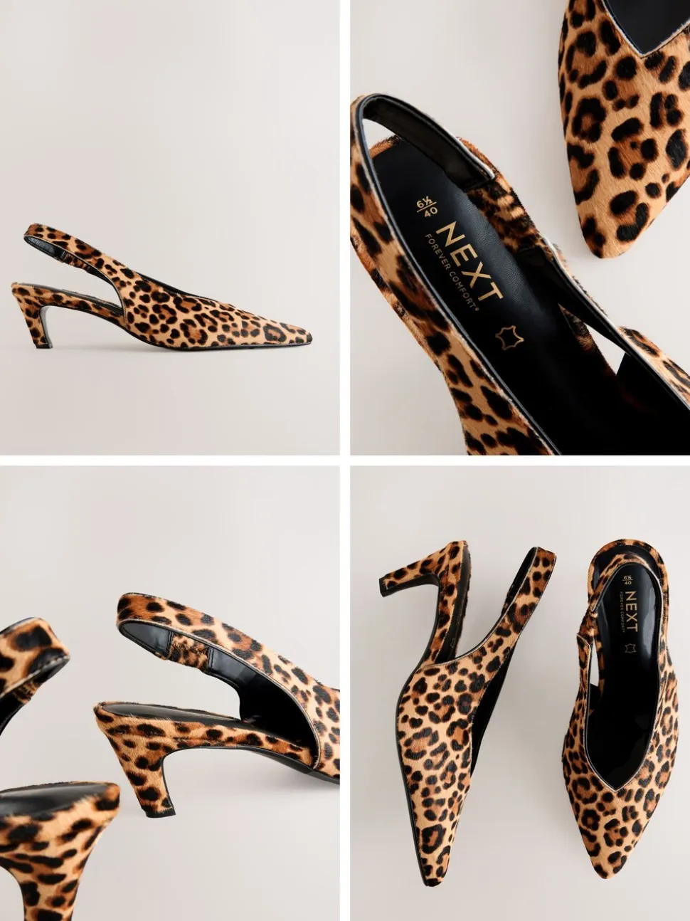 Leopard Leather Pointed Toe Slingback Heels