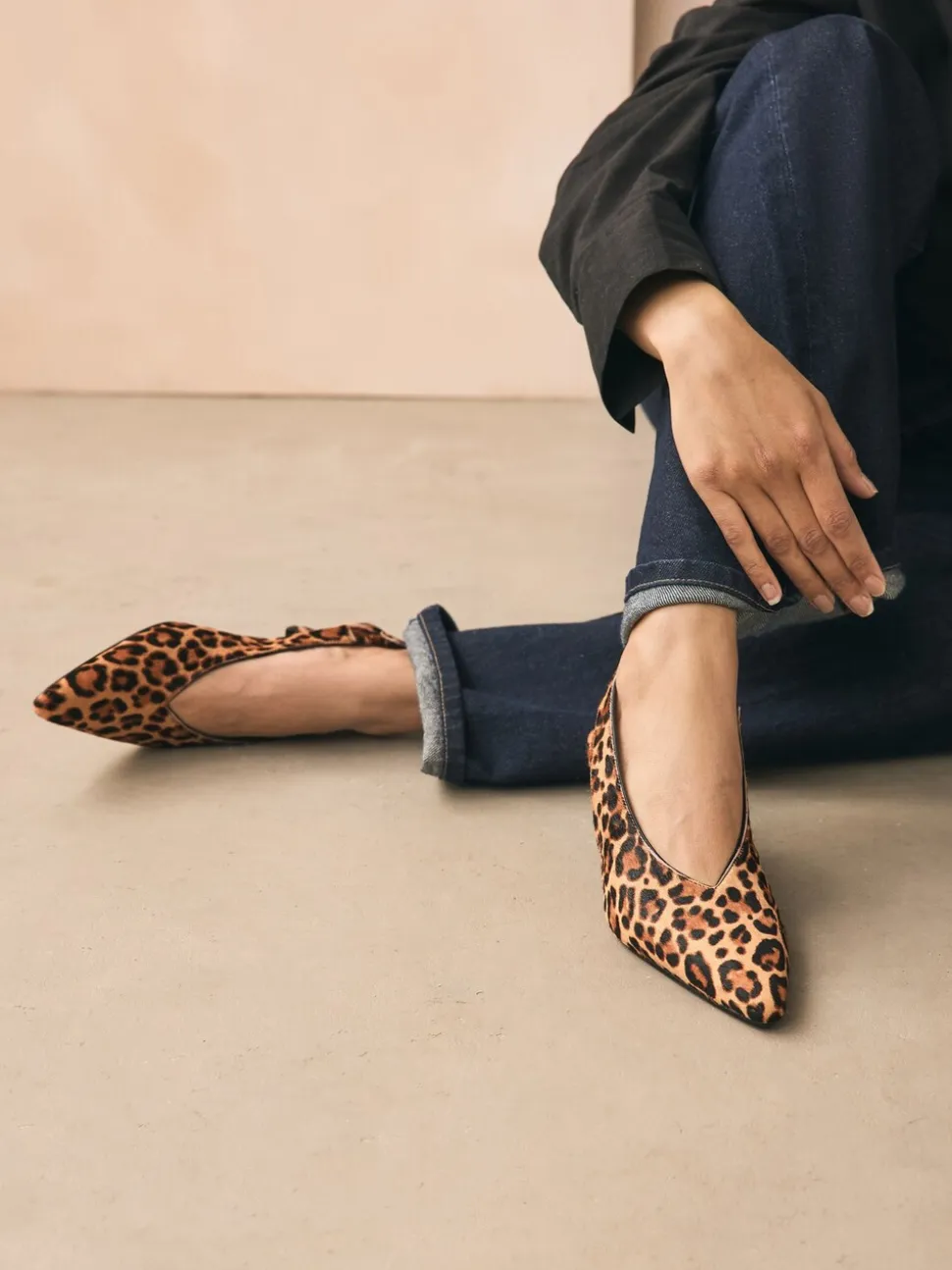 Leopard Leather Pointed Toe Slingback Heels
