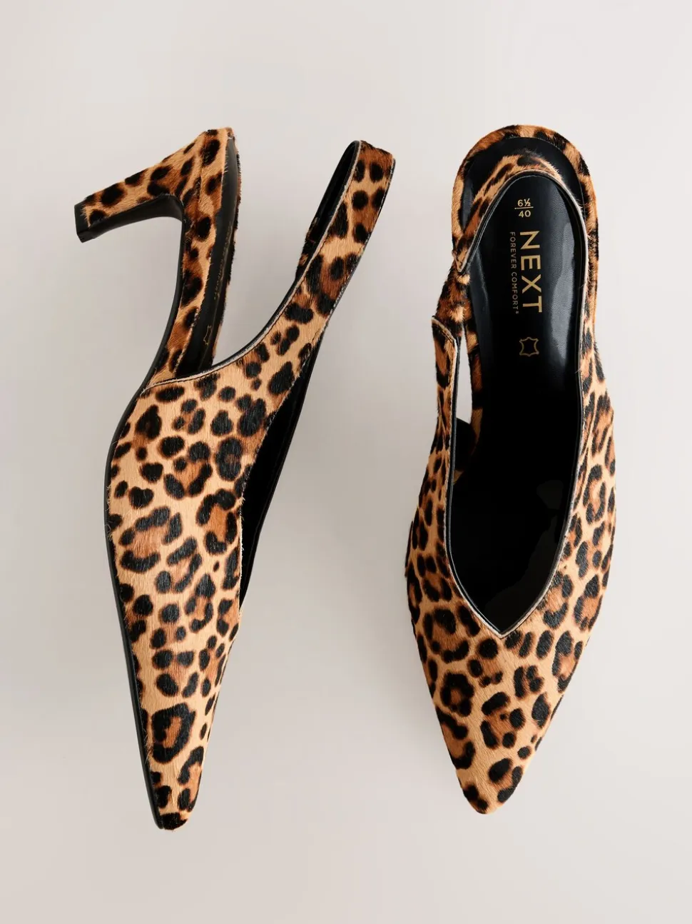 Leopard Leather Pointed Toe Slingback Heels
