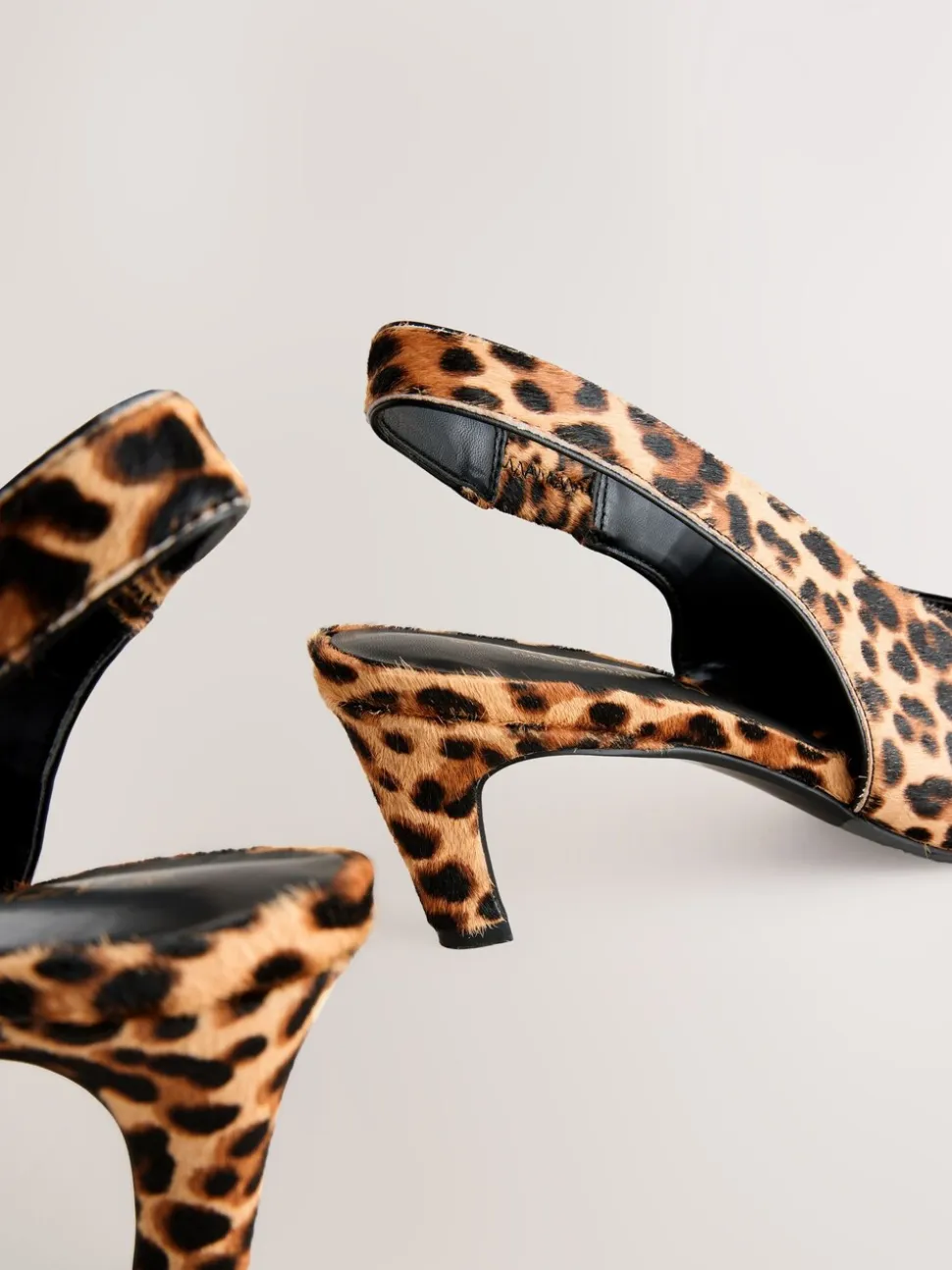 Leopard Leather Pointed Toe Slingback Heels