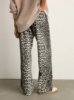 Leopard Print Cotton Wide Leg Jeans