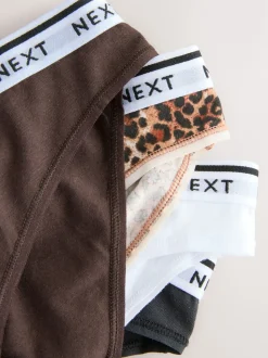 Leopard Print High Leg Cotton Logo Knickers 4 Pack