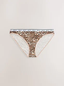 Leopard Print High Leg Cotton Logo Knickers 4 Pack
