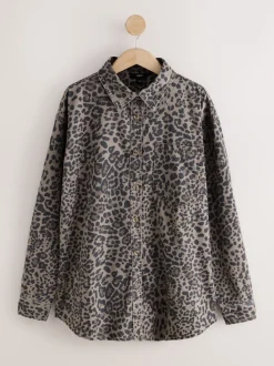 Leopard Print Oversize Denim Shirt