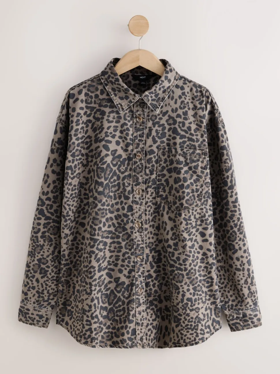 Leopard Print Oversize Denim Shirt