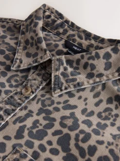 Leopard Print Oversize Denim Shirt