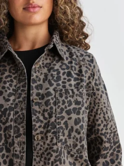 Leopard Print Oversize Denim Shirt