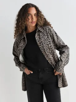 Leopard Print Oversize Denim Shirt
