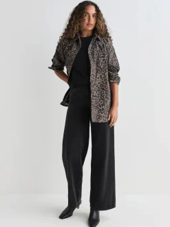 Leopard Print Oversize Denim Shirt