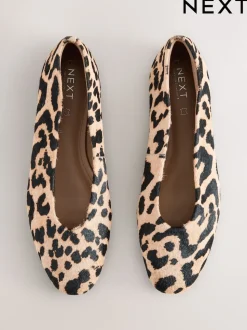 Leopard Print Standard/Wide Fit Leather Round Toe Ballerinas