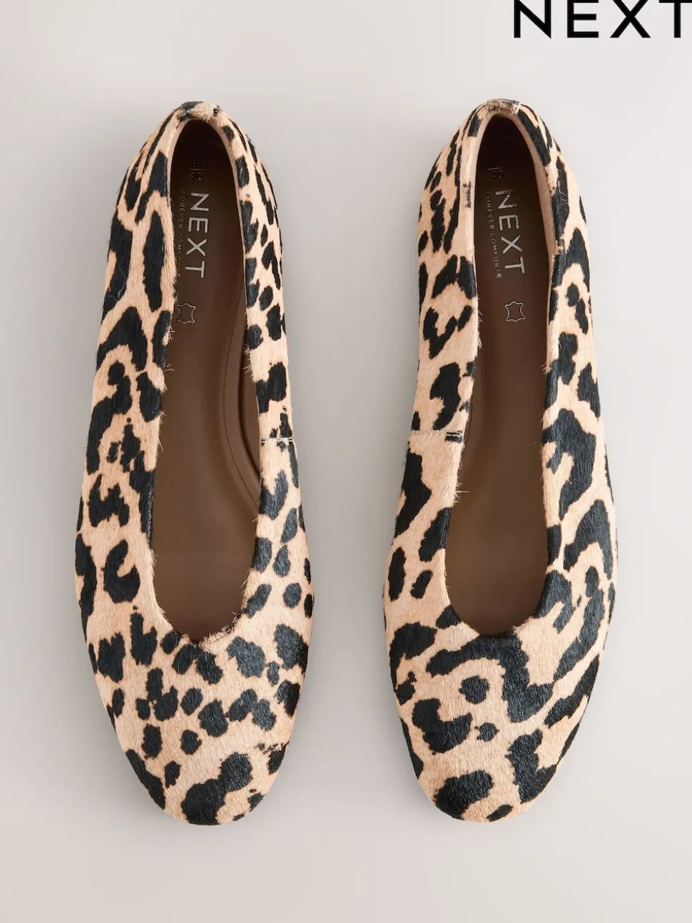 Leopard Print Standard/Wide Fit Leather Round Toe Ballerinas