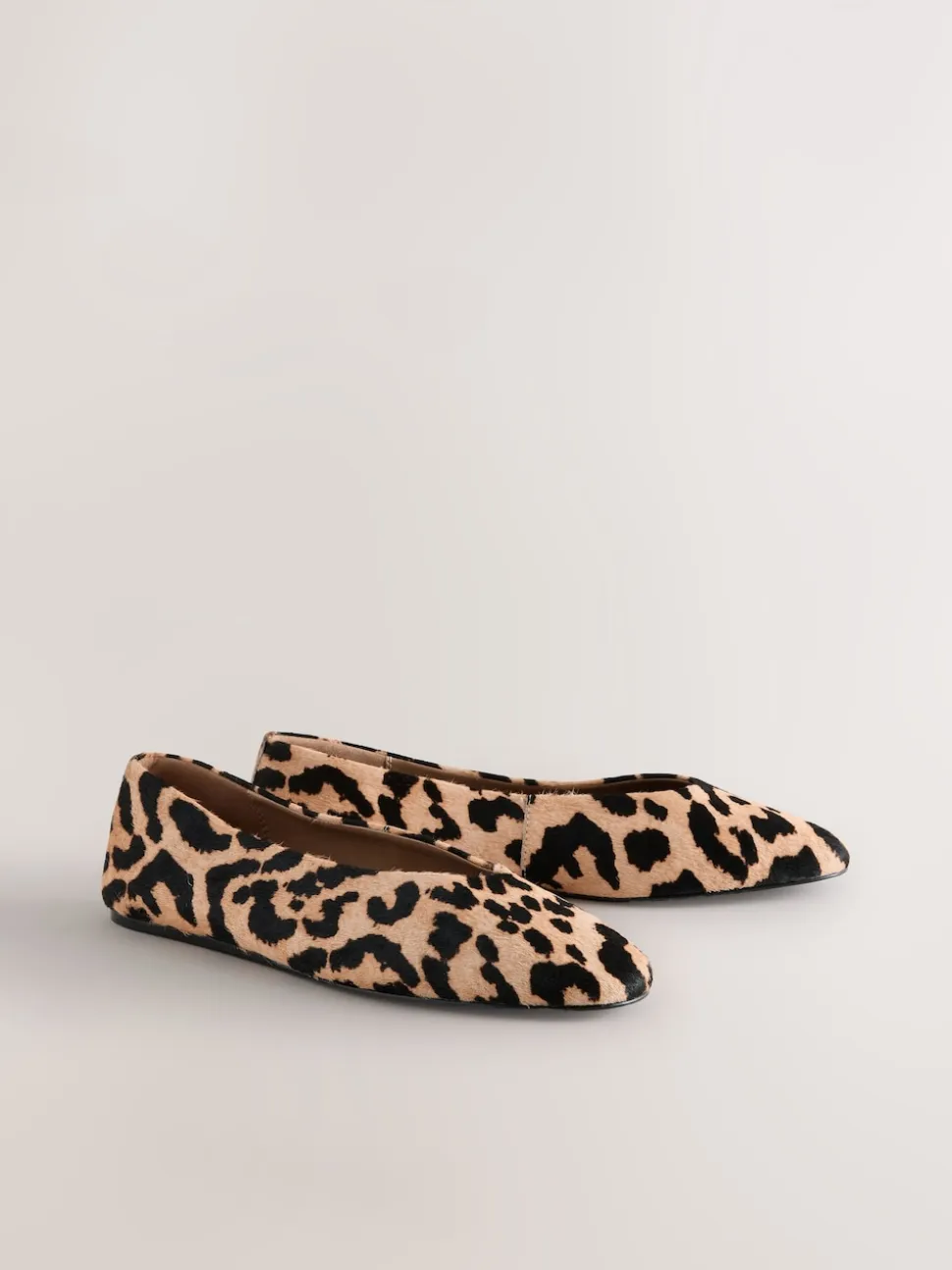 Leopard Print Standard/Wide Fit Leather Round Toe Ballerinas