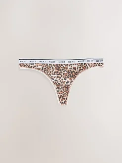 Leopard Print Thong Cotton Logo Knickers 4 Pack