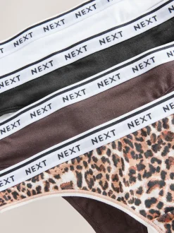 Leopard Print Thong Cotton Logo Knickers 4 Pack