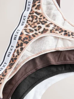 Leopard Print Thong Cotton Logo Knickers 4 Pack