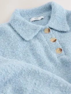 Light Blue Boucle Long Sleeve Polo Jumper
