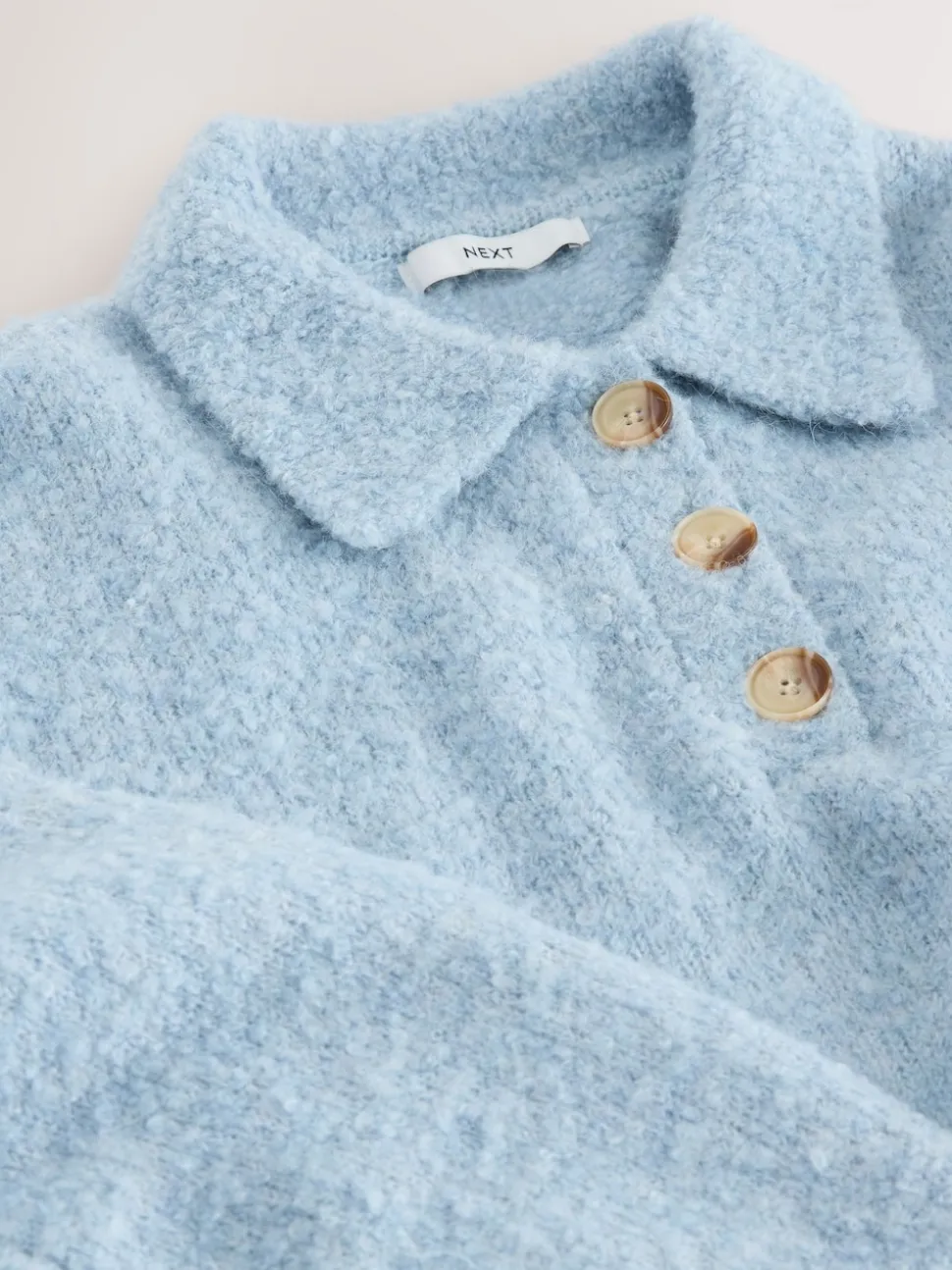 Light Blue Boucle Long Sleeve Polo Jumper