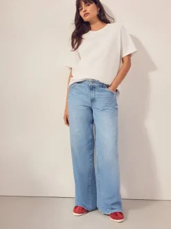 Light Blue Maternity Wide Leg 100% Cotton Jeans