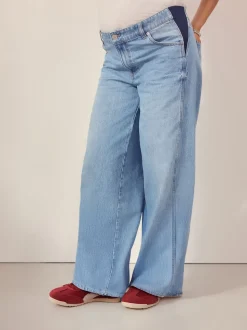 Light Blue Maternity Wide Leg 100% Cotton Jeans