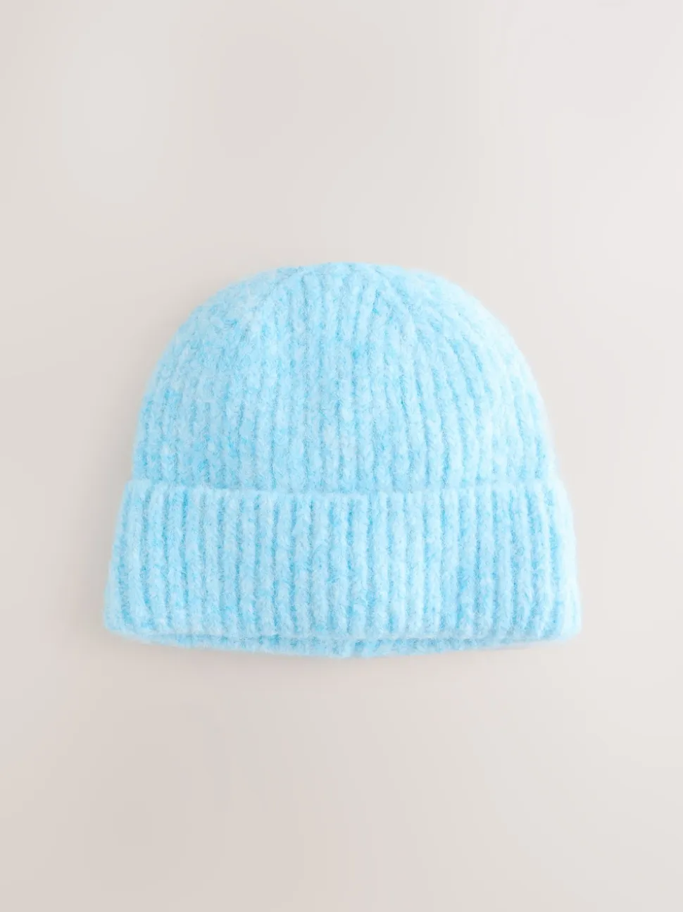 Light Blue Ribbed Beanie Containing Wool Hat